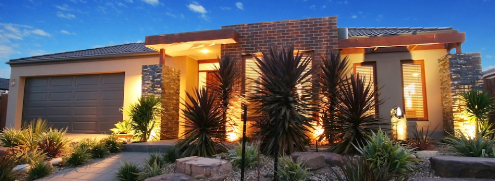 Dusk shot of a contemporary new home facade in Melbourne Australia